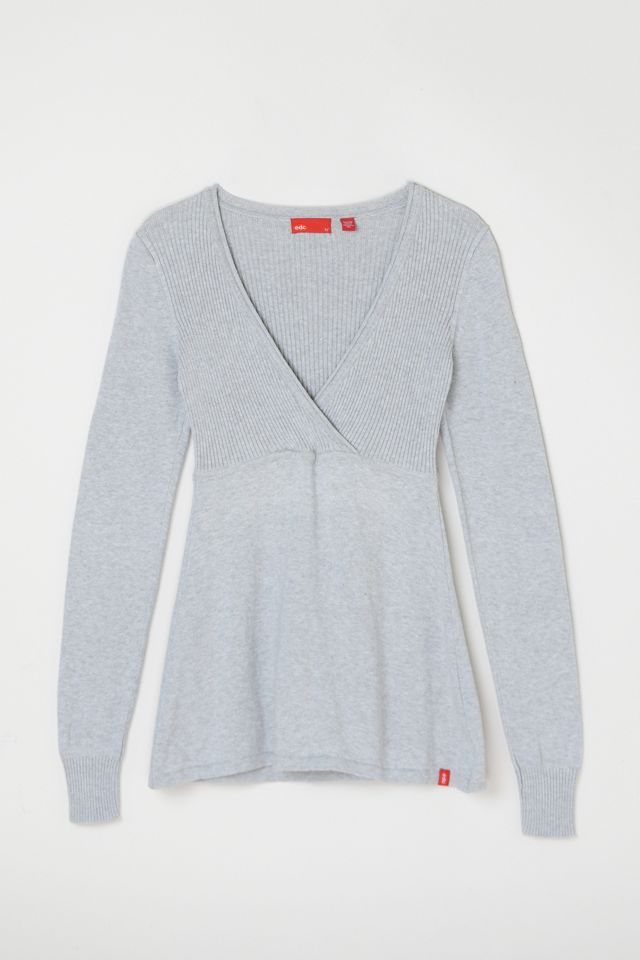 Vintage Y2k Light Grey Ribbed Wrap Top | Urban Outfitters