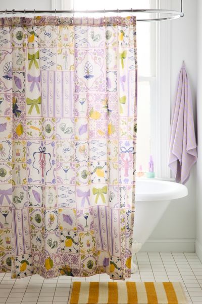 Urban Outfitters Porto Tile Patterned Shower Curtain In Purple At  In Purple