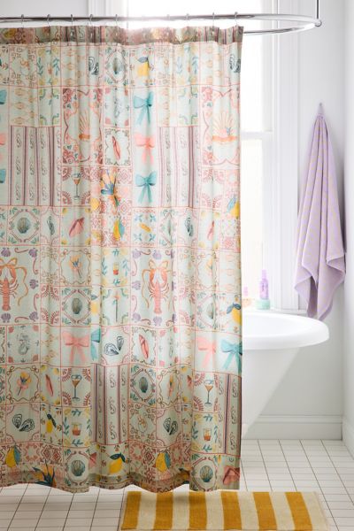Urban Outfitters Porto Tile Patterned Shower Curtain In Mint At  In Mint