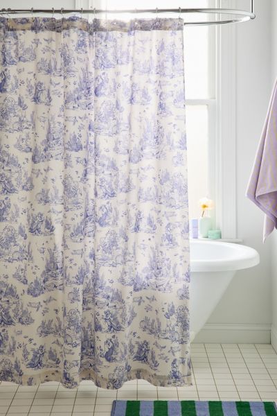 Urban Outfitters Mermaid Toile Patterned Shower Curtain In Blue At  In Blue