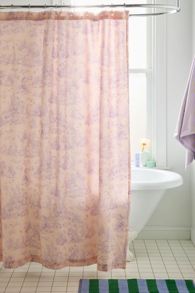 Urban Outfitters Mermaid Toile Patterned Shower Curtain In Pink At  In Pink