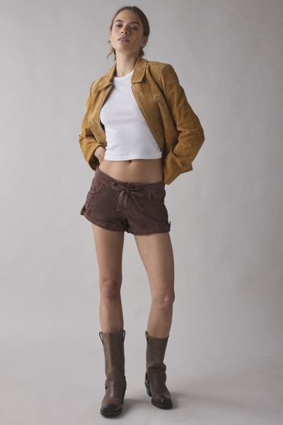 BDG BAILEY COTTON TWILL UTILITY MICRO SHORT IN CHOCOLATE, WOMEN'S AT URBAN OUTFITTERS 