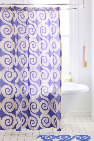Urban Outfitters Swirly Icon Patterned Shower Curtain In Blue At  In Blue