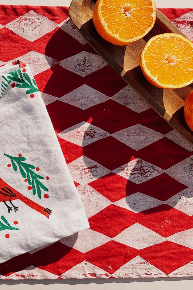 Julie Peach Block Printed Diamonds Table Runner #1