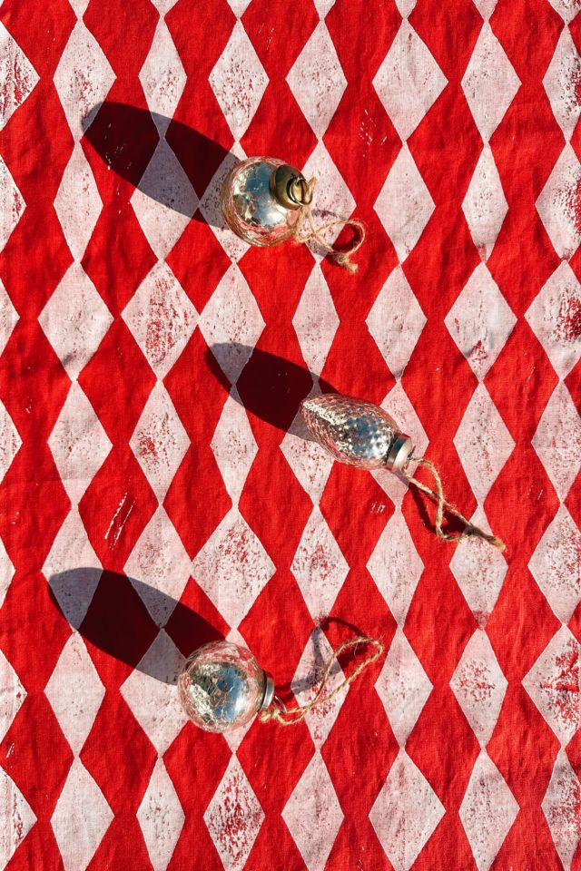Julie Peach Block Printed Diamonds Table Runner #2