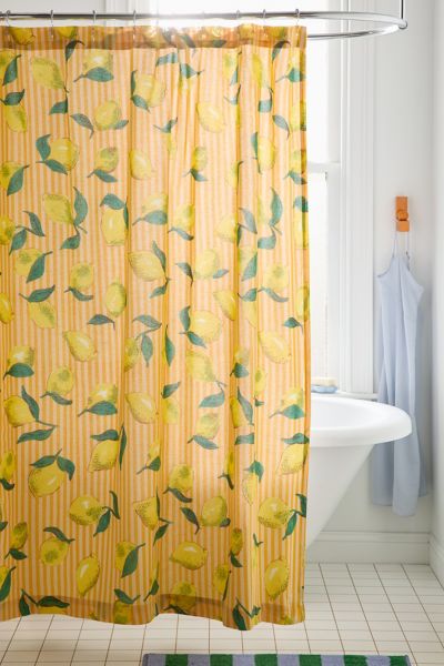 Urban Outfitters Lemon Graphic Stripe Patterned Shower Curtain In Yellow At  In Yellow