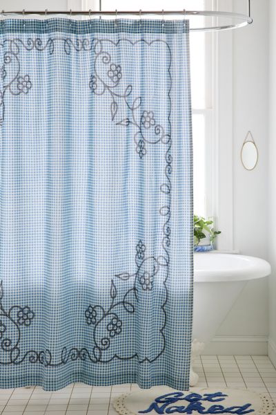 Urban Outfitters Jessie Gingham Floral Patterned Shower Curtain In Blue At  In Blue