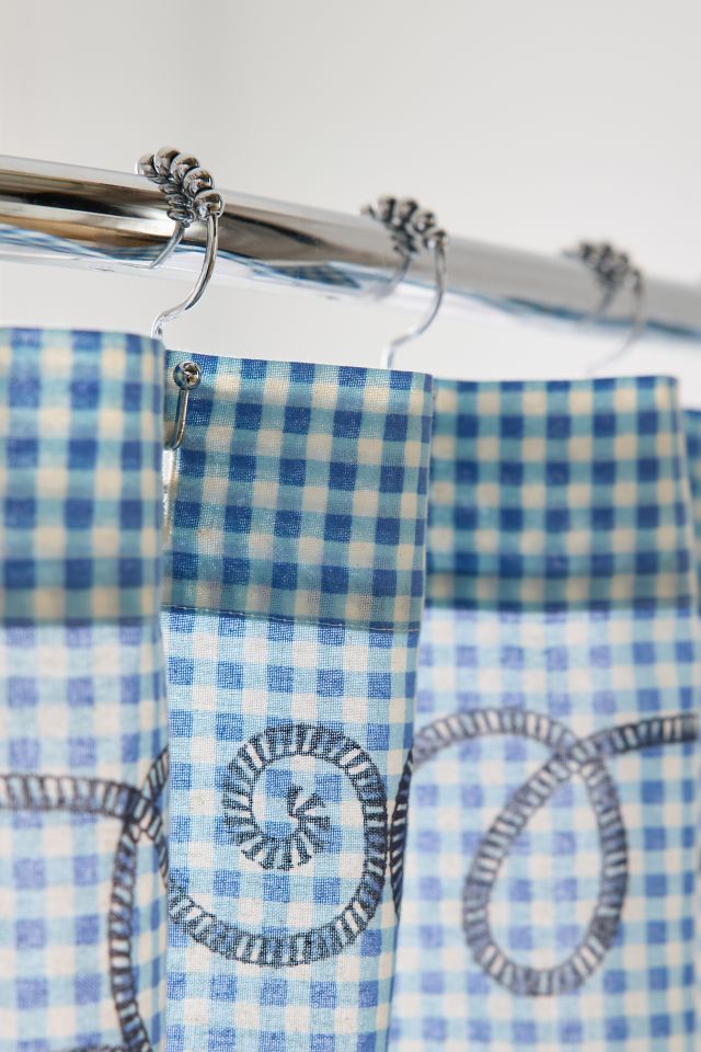 Jessie Gingham Floral Patterned Shower Curtain #2