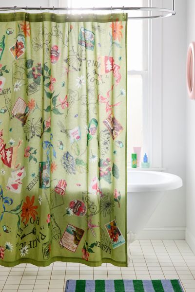 Urban Outfitters Postcard Patterned Shower Curtain At  In Multicolor