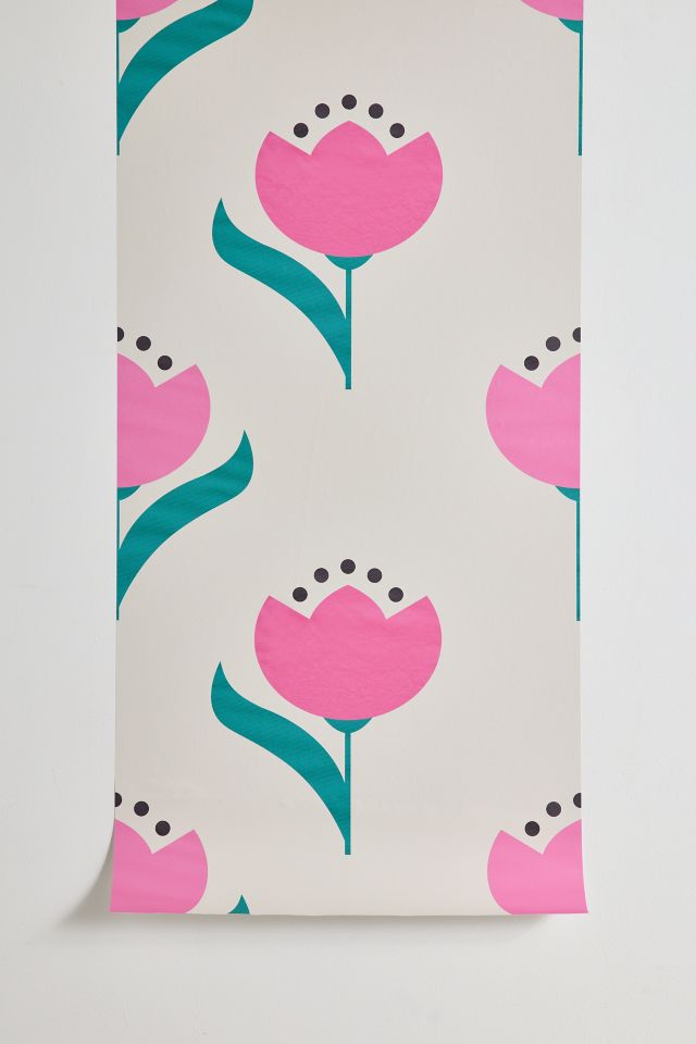 ShowMeMars Vintage Pink Fabric Tulips Removable Wallpaper #1
