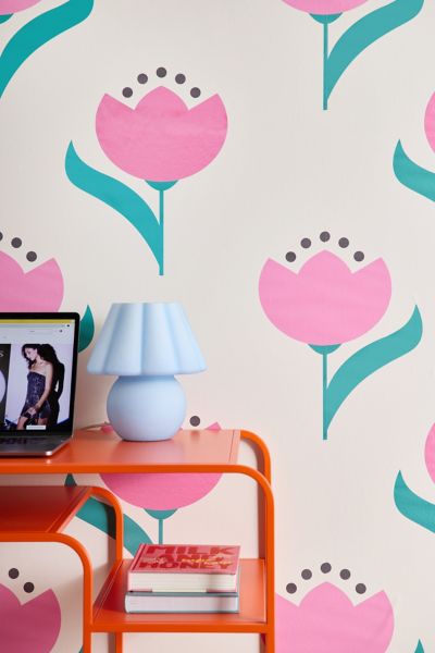 ShowMeMars Vintage Pink Fabric Tulips Removable Wallpaper