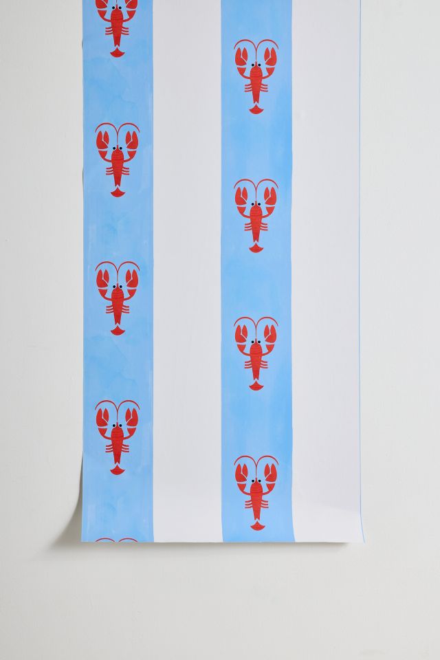 ShowMeMars Red Lobsters On Blue Stripes Removable Wallpaper #1