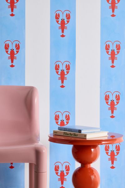 ShowMeMars Red Lobsters On Blue Stripes Removable Wallpaper
