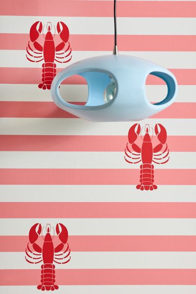 ShowMeMars Lobster Nautical Stripes Removable Wallpaper