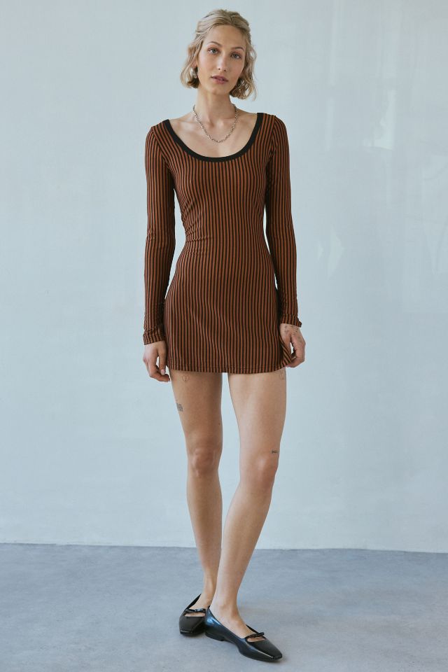 UO Tashie Ribbed Knit Open Back Long Sleeve Mini Dress #3
