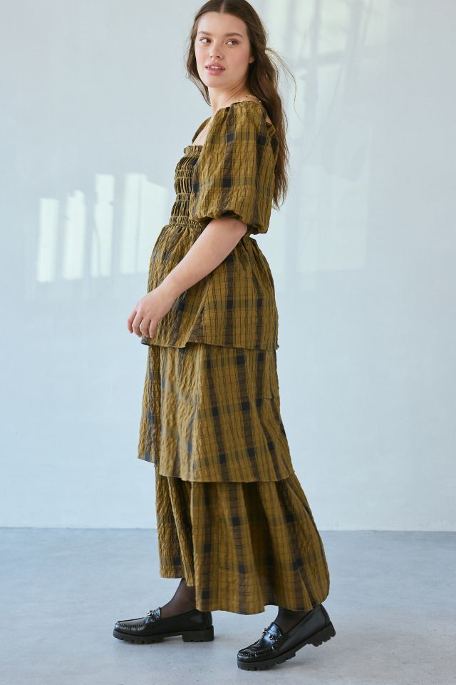 Glamorous Plaid Square Neck Tiered Maxi Dress #2