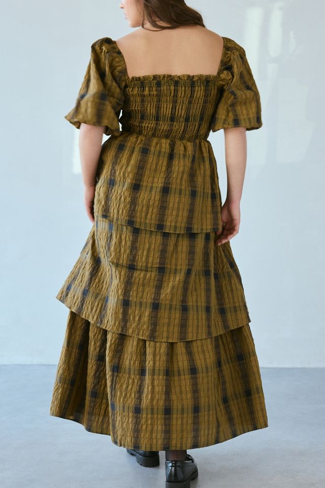 Glamorous Plaid Square Neck Tiered Maxi Dress #3