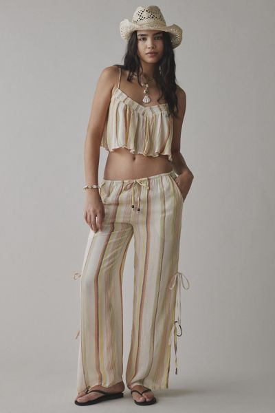 OUT FROM UNDER SEASIDE SIDE-TIE WIDE-LEG PANT IN CREAM STRIPE, WOMEN'S AT URBAN OUTFITTERS 