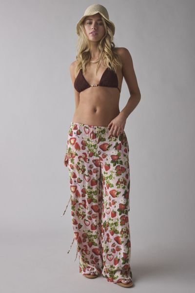 OUT FROM UNDER SEASIDE SIDE-TIE WIDE-LEG PANT IN STRAWBERRY PATCHES, WOMEN'S AT URBAN OUTFITTERS 