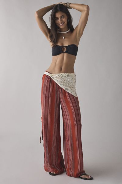 Out From Under Seaside Side-tie Wide-leg Pant In Red Stripe, Women's At Urban Outfitters