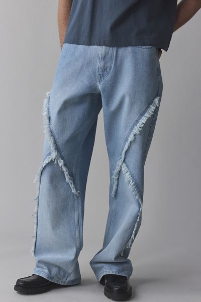 BDG NITRO FRAYED TRIM BAGGY FIT JEAN IN LIGHT INDIGO, MEN'S AT URBAN OUTFITTERS 