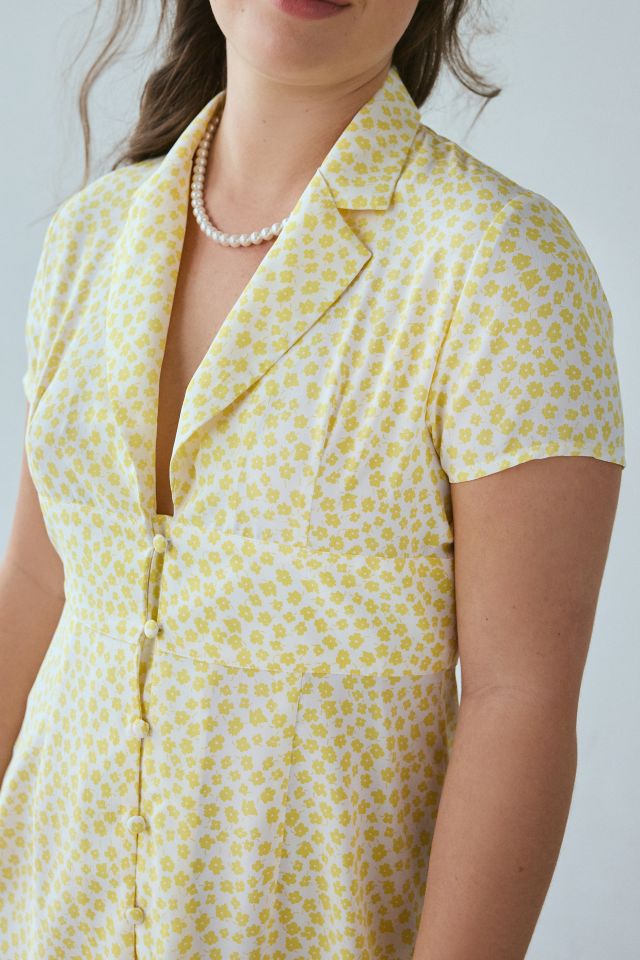 Glamorous Yellow Ditsy Floral Shirt Mini Dress #1