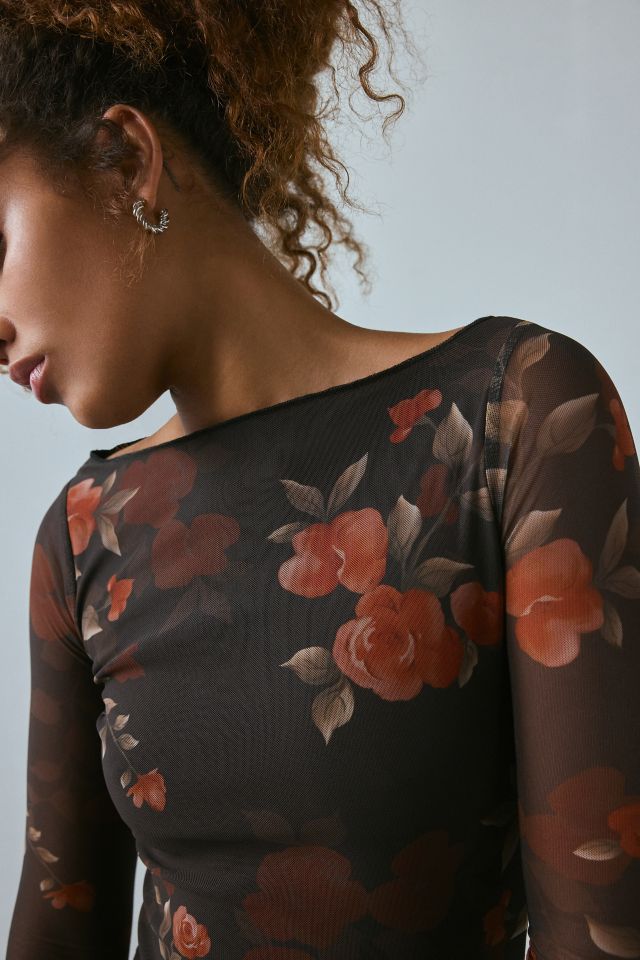 Robe Mini Manche Longue en Filet Floral Aquarelle Sevila Motel #1