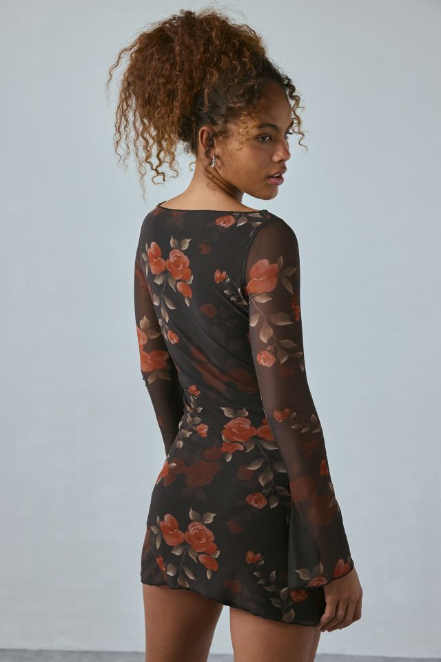 Robe Mini Manche Longue en Filet Floral Aquarelle Sevila Motel #2