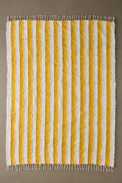 Urban Outfitters Vertical Cabana Stripe Shaggy Rug In Gold At