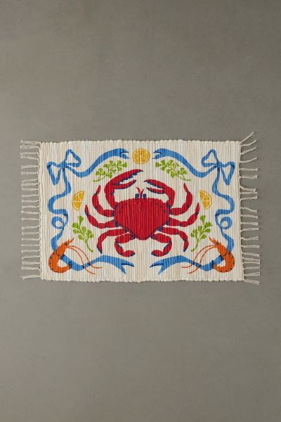 Urban Outfitters Fancy Crab Printed Rag Rug In Red At