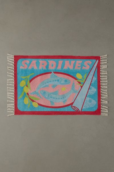 URBAN OUTFITTERS SARDINE TIN SCREEN PRINTED RUG IN BLUE AT URBAN OUTFITTERS 