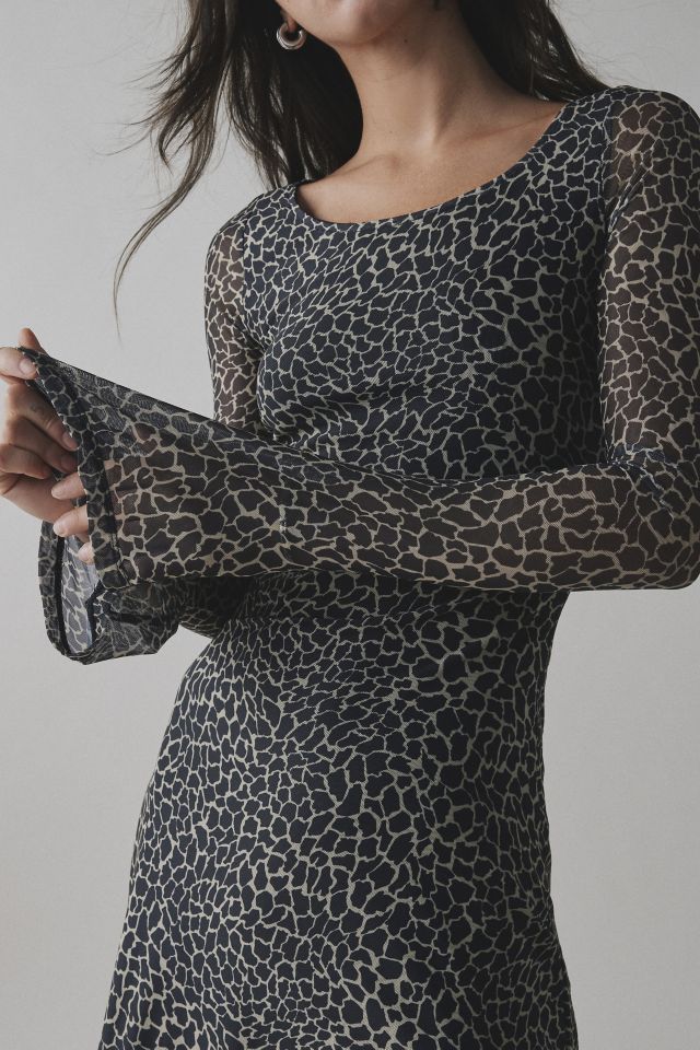Motel Sartika Giraffe Print Mesh Bell Sleeve Mini Dress #2