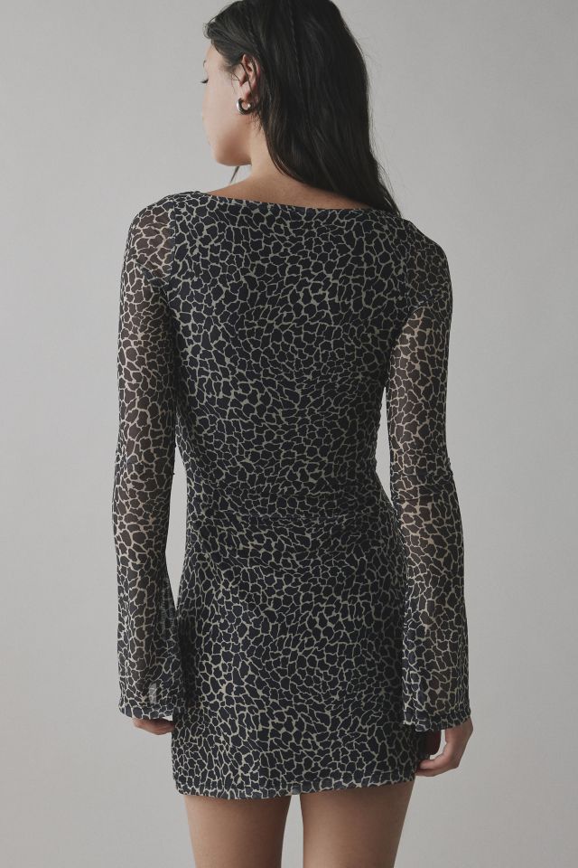 Motel Sartika Giraffe Print Mesh Bell Sleeve Mini Dress #3
