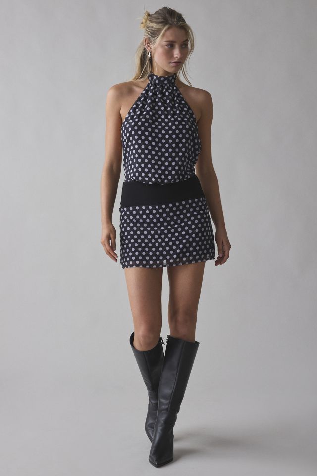 Motel Valina Polka Dot Halter Mini Dress #3