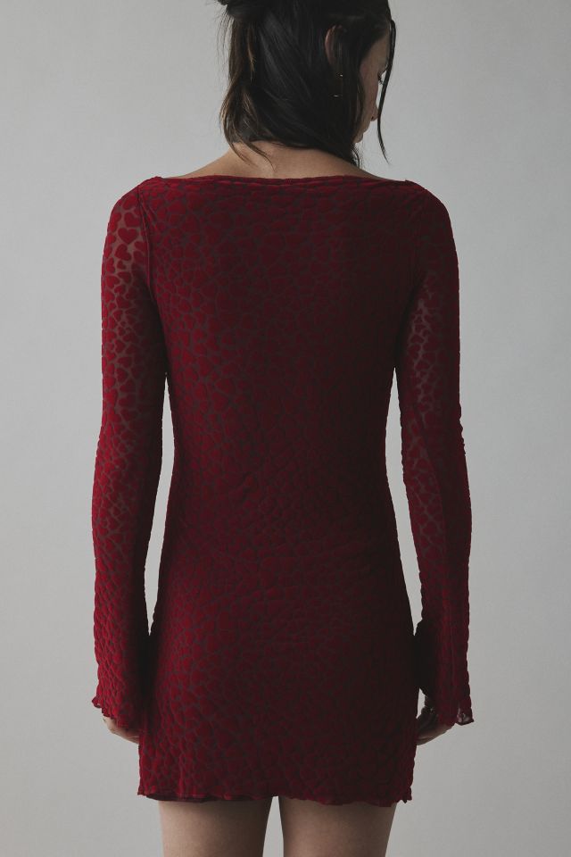 Motel Selvia Heart Flocked Mesh Bell Sleeve Mini Dress #2