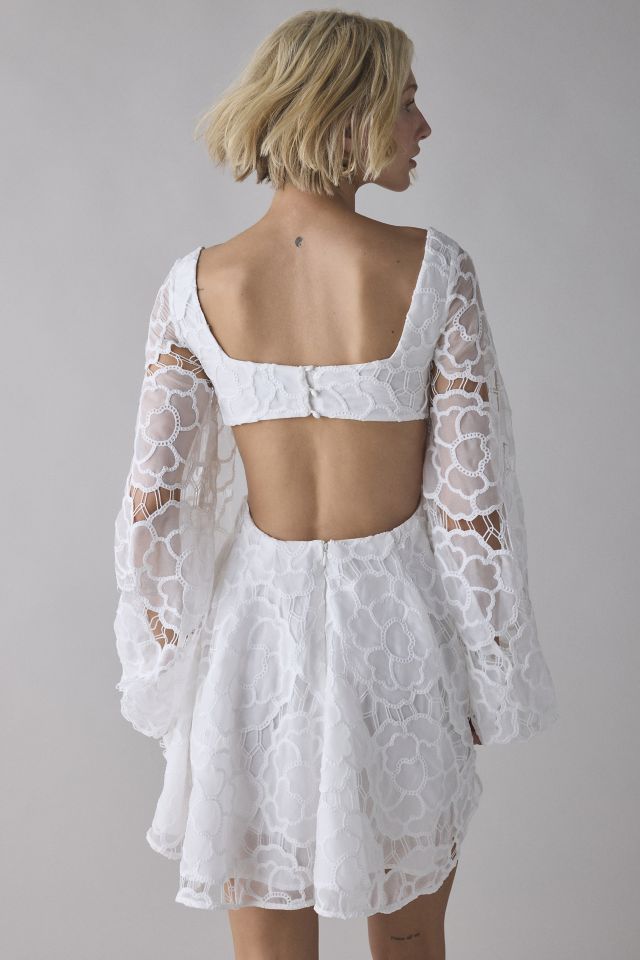 Bardot Jovie Eyelet Embroidered Long Sleeve Babydoll Mini Dress