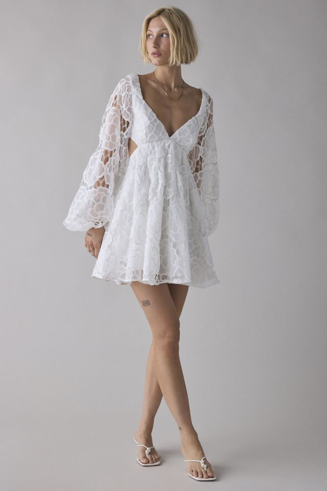 Bardot Jovie Eyelet Embroidered Long Sleeve Babydoll Mini Dress