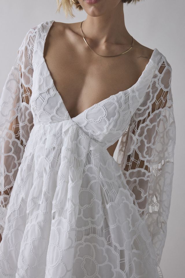 Bardot Jovie Eyelet Embroidered Long Sleeve Babydoll Mini Dress