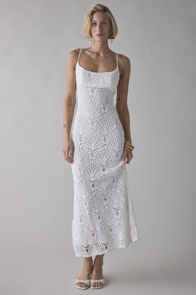Robe midi en crochet de coquillage blanc Bardot Andoni
