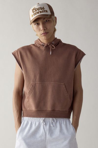 BDG BONFIRE CUTOFF CROPPED HOODIE SWEATSHIRT IN BROWN, MEN'S AT URBAN OUTFITTERS 