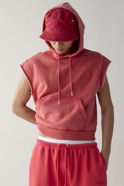 Bdg Bonfire Cutoff Cropped Hoodie Sweatshirt In Red, Men's At Urban Outfitters