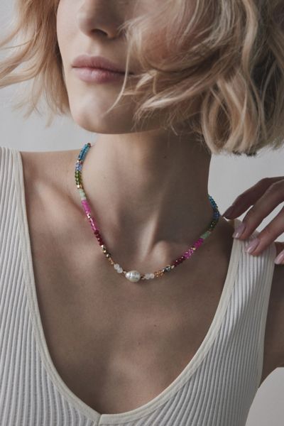Urban Outfitters Sicily Pearl Beaded Necklace In Assorted, Women's At  In Multi