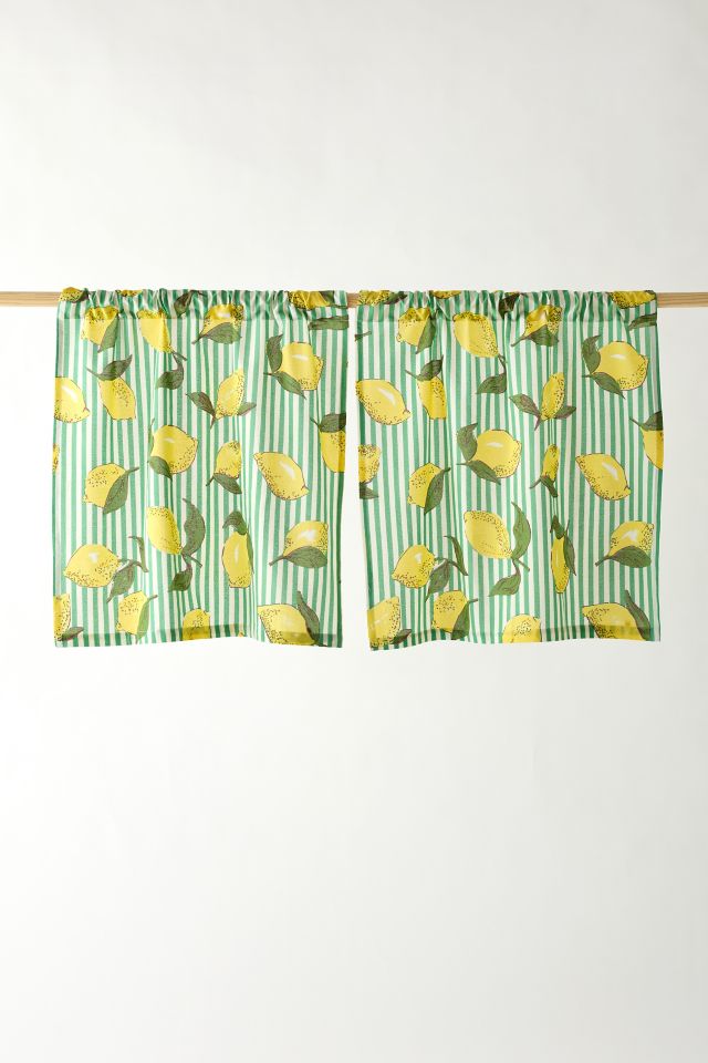 Lemon Graphic Stripe Patterned Café Curtain Set #1