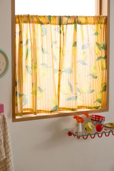 Urban Outfitters Lemon Graphic Stripe Patterned Café Curtain Set In Orange At