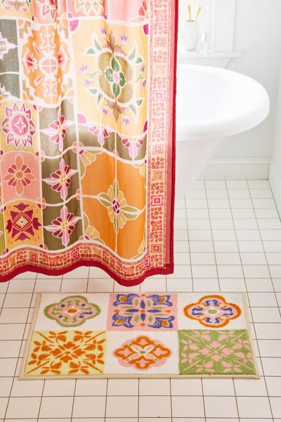 Urban Outfitters Santorini Tile Plush Tufted Bath Mat In Assorted At  In Assorted