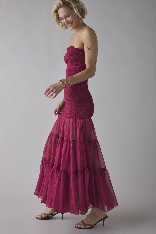 Bardot Azure Strapless Smocked Tiered Chiffon Maxi Dress #2