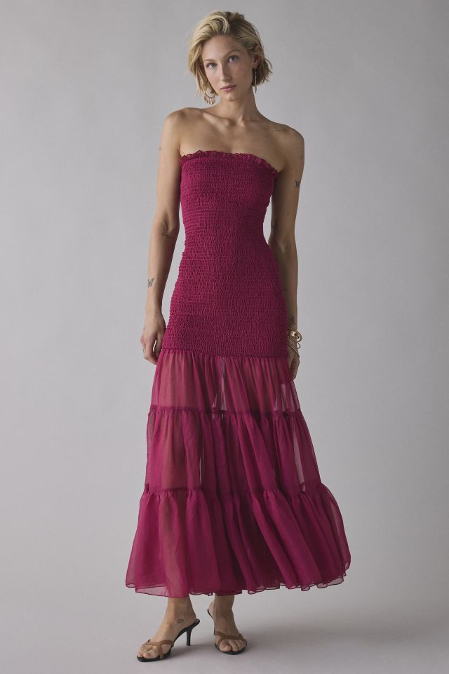 Bardot Azure Strapless Smocked Tiered Chiffon Maxi Dress #3