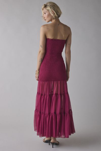 Bardot Azure Strapless Smocked Tiered Chiffon Maxi Dress