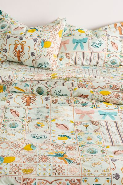 Urban Outfitters Porto Tile Patterned Duvet Set In Mint At