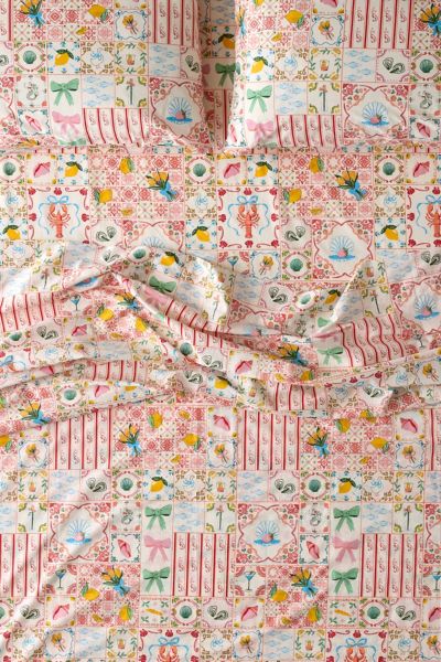 Urban Outfitters Porto Tile Patterned Sheet Set In Pink At